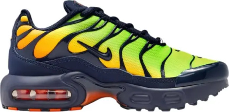 Кроссовки детские Nike AIR MAX PLUS (PS) салатово-оранжево-темно-синие FZ0023-700