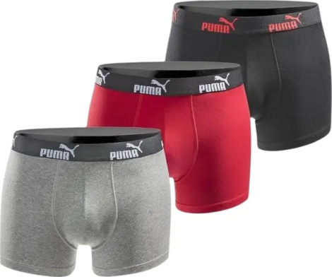 Труси (боксерки) Puma EVERYDAY COTON STRETCH сіро-чорно-червоні (3 штуки) 100003547-009