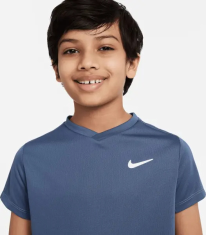 Футболка для тенісу підліткова Nike COURT DRI-FIT VICTORY синя CV7565-493