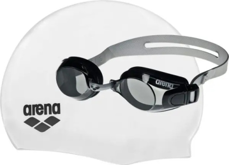 Набор для плавания (очки и шапочка) Arena POOL SET бело-черно-серый 92422-055