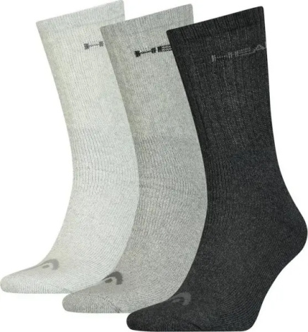 Носки Head CREW 3P UNISEX светло-серые, серые, черные (3 пары) 701213456-001