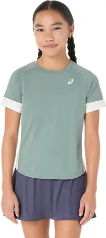 Футболка для тенісу дитяча Asics GIRLS TENNIS SS TOP зелено-молочна 2044A045-400