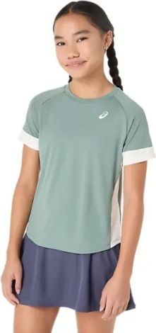 Футболка для тенісу дитяча Asics GIRLS TENNIS SS TOP зелено-молочна 2044A045-400