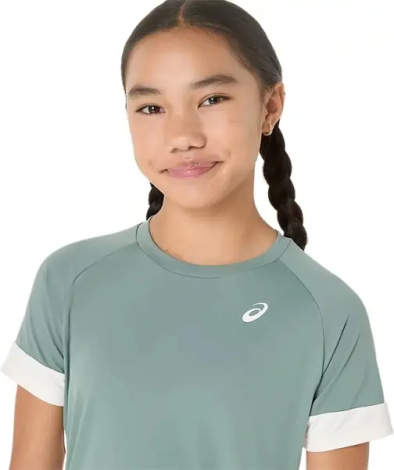 Футболка для тенісу дитяча Asics GIRLS TENNIS SS TOP зелено-молочна 2044A045-400
