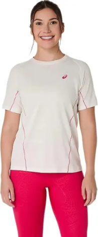 Футболка для тенниса женская Asics GAME ALL OVER PRINT SS TOP бежево-розовая 2042A385-100
