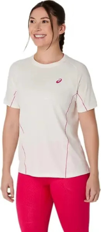 Футболка для тенниса женская Asics GAME ALL OVER PRINT SS TOP бежево-розовая 2042A385-100