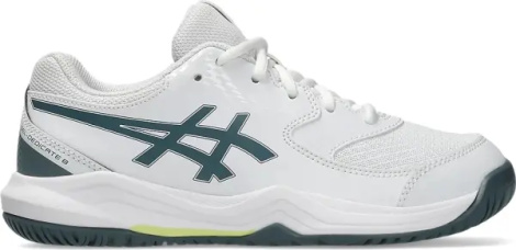 Кросівки тенісні дитячі Asics GEL-DEDICATE 8 біло-темно-сіро-лимонні 1044A077-108