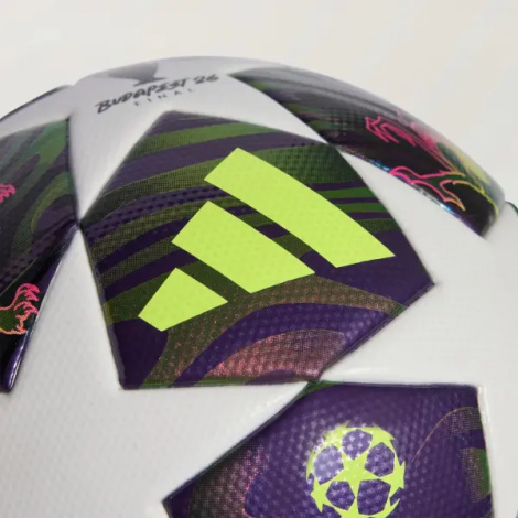 Футбольный мяч Adidas UEFA CHAMPIONS LEAGUE FINAL LEAGUE BOX 26 BUDAPEST бело-фиолетово-лаймовый