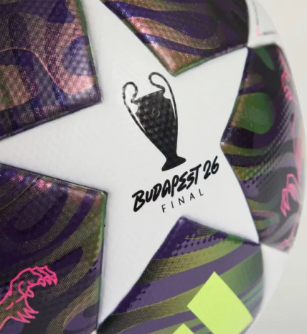Футбольный мяч Adidas UEFA CHAMPIONS LEAGUE FINAL LEAGUE BOX 26 BUDAPEST бело-фиолетово-лаймовый