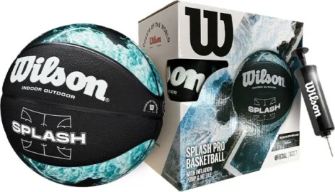 Баскетбольний набір Wilson SPLASH PRO (м'яч і насос у подарунковій коробці) чорно-бірюзово-білий