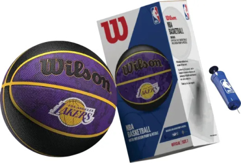 Баскетбольний набір Wilson NBA TEAM TIE-DYE LOS ANGELES LAKERS (м'яч і насос у подарунковій коробці) фіолетово-жовто-чорний