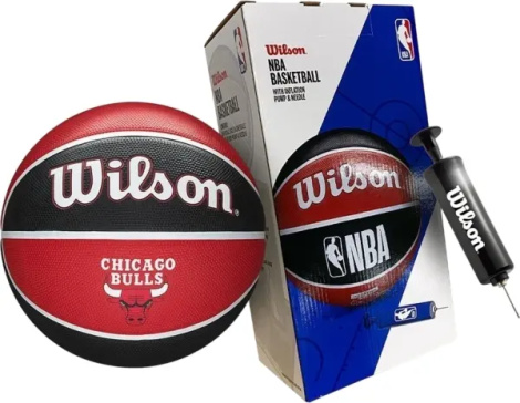 Баскетбольний набір Wilson NBA TEAM TEAM TRIBUTE CHICAGO BULLS (м'яч і насос у подарунковій коробці) червоно-чорний
