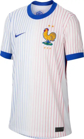 Футболка сборной Франции подростковая Nike FFF DRI-FIT REPLICA 2024-2025 выездная бело-сине-красная FJ4369-100