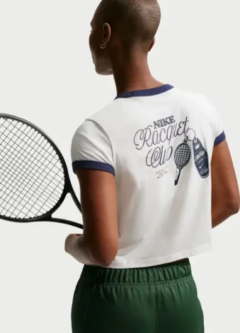 Футболка для тенниса женская Nike COURT HERITAGE RACQUET CLUB кремово-темно-синяя IH5059-133