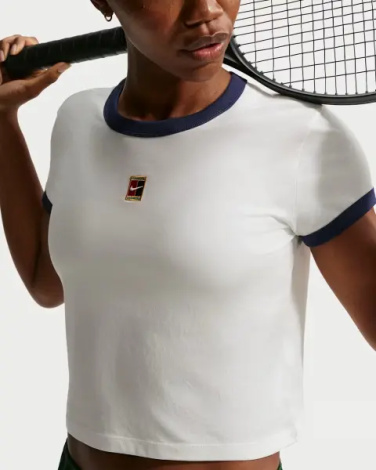 Футболка для тенниса женская Nike COURT HERITAGE RACQUET CLUB кремово-темно-синяя IH5059-133