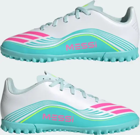 Сороконіжки (шиповки) дитячі Adidas F50 MESSI CLUB TF біло-бірюзово-рожеві JQ0949