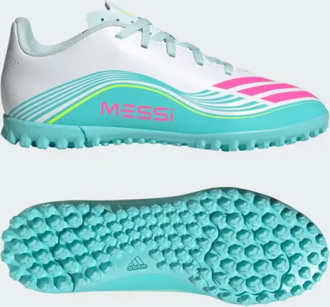 Сороконіжки (шиповки) дитячі Adidas F50 MESSI CLUB TF біло-бірюзово-рожеві JQ0949