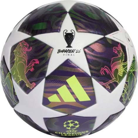 Футбольный мяч Adidas UEFA CHAMPIONS LEAGUE FINAL LEAGUE BOX 26 BUDAPEST бело-фиолетово-лаймовый Размер 5 JX9101