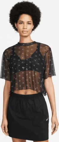 Футболка женская Nike W NSW AIR AOP MESH SS CROP TOP черная DV8245-010
