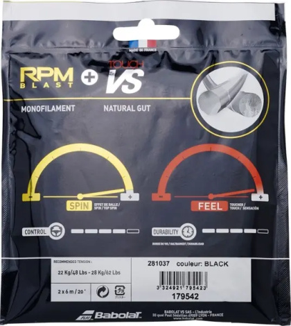 Струна для ракеток для тенісу Babolat HYBRID RPM BLAST 1,25MM + TOUCH VS 1,30MM чорна (2 по 6 метрів) 281037-105