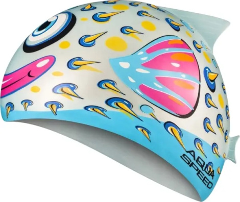 Шапочка для плавания детская Aqua Speed ZOO FISH серо-голубо-розово-желтая 115-02-fish