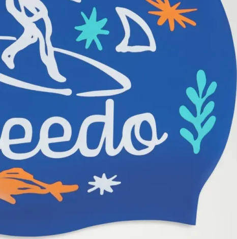 Шапочка для плавання дитяча Speedo SLOGAN PRT CAP JU/JF/JM синьо-помаранчево-бірюзово-біла 8-0838616700