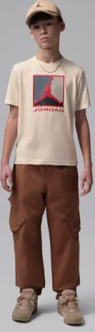 Футболка підліткова Nike JORDAN FLIGHT ESSENTIALS BOXED LOGO 3.0 бежево-червоно-сіра 95F057-W5T