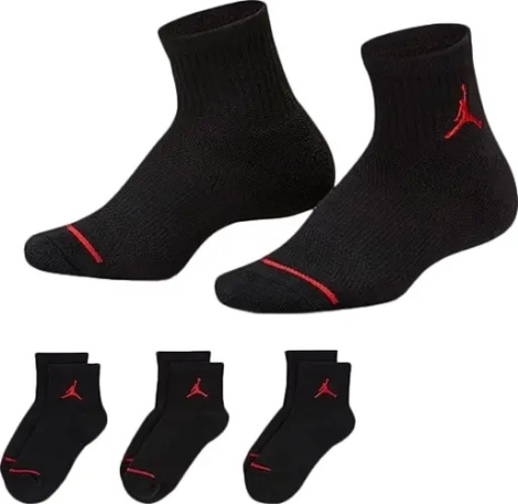 Шкарпетки дитячі Nike JORDAN JUMPMAN QUARTER чорно-червоні (3 пари) UJ0009-023