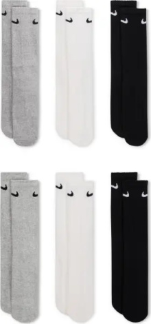 Носки утепленные Nike EVERYDAY CUSHIONED TRAINING CREW SOCKS 6P белые, серые, черные (6 пар) SX7666-964
