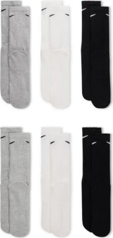 Носки утепленные Nike EVERYDAY CUSHIONED TRAINING CREW SOCKS 6P белые, серые, черные (6 пар) SX7666-964