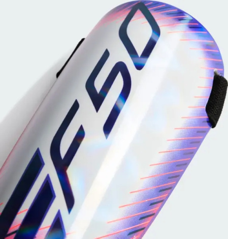Щитки футбольные Adidas F50 TRN бело-фиолетовые KE5209