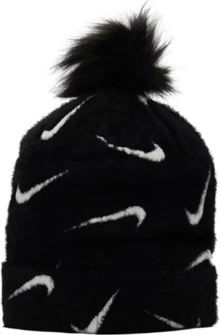 Шапка подростковая Nike PEAK POM BEANIE черно-белая FZ3062-010