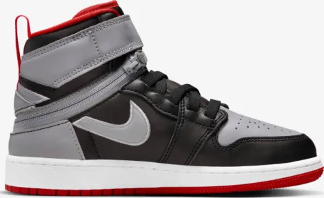 Кроссовки подростковые Nike AIR JORDAN 1 HI FLYEASE (GS) серо-черно-красные DC7986-010