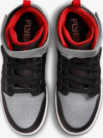 Кроссовки подростковые Nike AIR JORDAN 1 HI FLYEASE (GS) серо-черно-красные DC7986-010