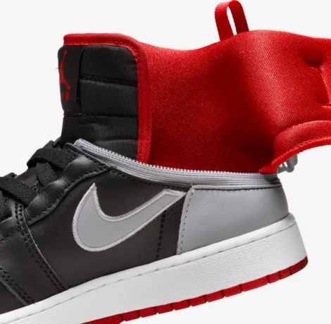Кроссовки подростковые Nike AIR JORDAN 1 HI FLYEASE (GS) серо-черно-красные DC7986-010