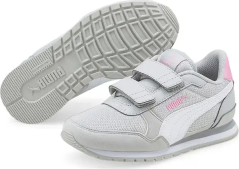 Кроссовки детские Puma ST RUNNER V3 MESH серо-бело-розовые 385511-03