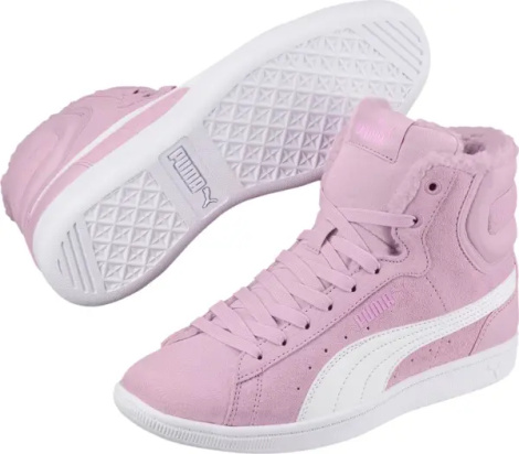 Ботинки детские Puma VIKKY MID FUR розово-белые 366854-02