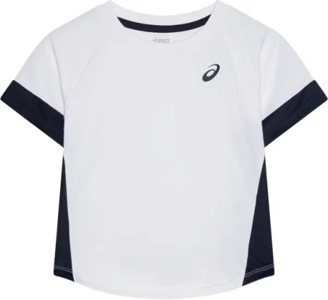 Футболка для тенісу дитяча Asics GIRLS TENNIS SS TOP біло-темно-синя 2044A045-101