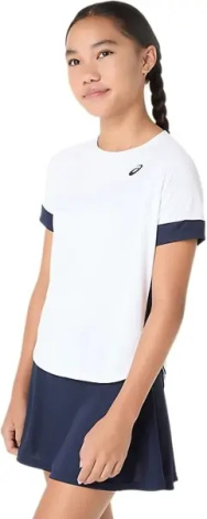 Футболка для тенісу дитяча Asics GIRLS TENNIS SS TOP біло-темно-синя 2044A045-101