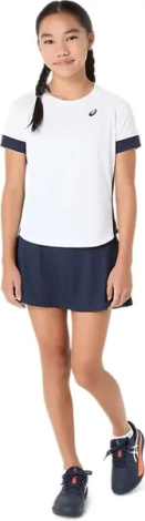 Футболка для тенісу дитяча Asics GIRLS TENNIS SS TOP біло-темно-синя 2044A045-101