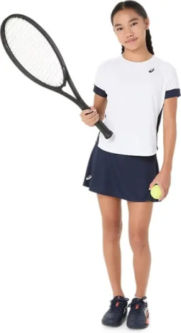 Футболка для тенісу дитяча Asics GIRLS TENNIS SS TOP біло-темно-синя 2044A045-101