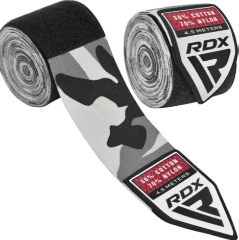 Бинти боксерські RDX HAND WRAPS сіро-чорний камуфляж (4.5 м) HWX-RC+