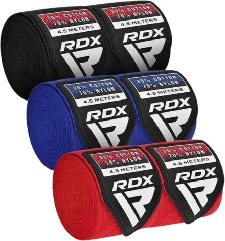 Бинти боксерські RDX HAND WRAPS червоні, чорні, сині (3 пари по 4.5 м) HWC-RBU+