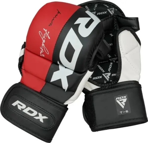 Рукавички MMA RDX GRAPPLING GLOVES REX T6 PLUS червоно-чорно-білі GGR-T6R